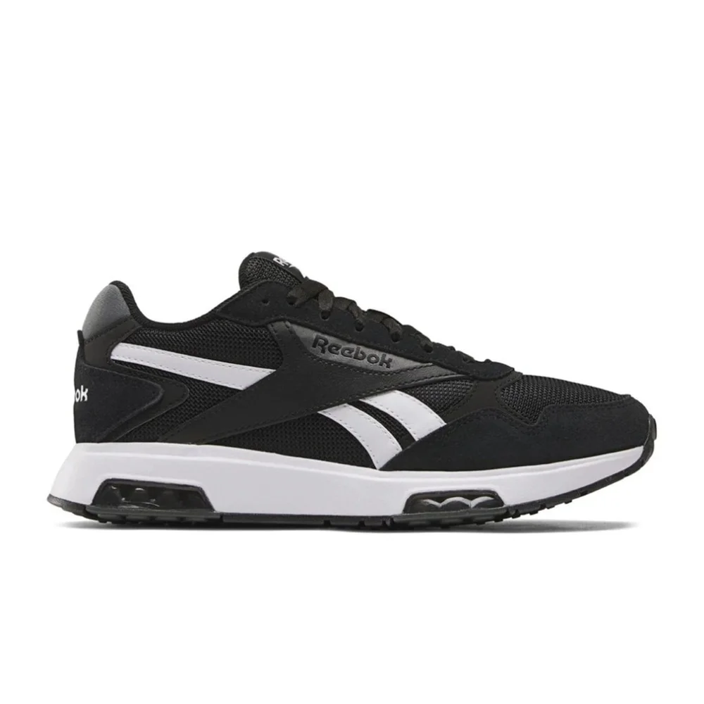 Reebok Women Suede Leather Glide DMX Sneaker Black with White Stripes Size 9.5 M